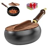 Biennll Japanische Schmiedeeisenpfanne mit Holzdeckel, 24 cm/28 cm, handgeschmiedete antihaftbeschichtete Eisenpfanne mit Warmhaltefunktion, für Induktions- und Gasherd, natürliches Kochen (28 cm +
