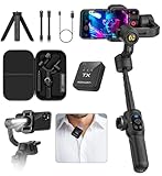 S2 Pro Smartphone-Gimbal-Stabilisator mit kabellosem Lavaliermikrofon, integrierter 18-cm-Verlängerungsstange und Fülllicht, professionelles 3-Achsen-Gimbal für iPhone und Android zur Videoaufnahme