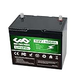 12V Batterie 100Ah LiFePO4 Akku, Max. 1280W Ausgangsleistung und 1280Wh Energie, 100A BMS, 4000-15000 Zyklen und 10 Jahre Batterielebensdauer, Perfekter Ersatz für Blei-Säure, SLA, AGM Batterie