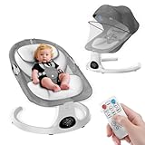 Babywippe für Kinder bis 9 kg, Klappbar Babyschaukel mit 5-Punkt-Gurt & 5 Schaukelmodi, Elektrische Babywippe mit Bluetooth-Musik & Fernbedienung & Sonnenschutz