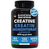 Bandini® Mikronisiertes Kreatin-Monohydrat, 120 Tabletten mit 3000 mg pro Portion - Trainings-, Fitness- und Pre-Workout-Supplement - 100% vegan - 100% rein