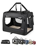 lionto Hundetransportbox faltbar für Reise & Auto, 82x58x58 cm, stabile Transportbox mit Tragegriffen & Decke für Katzen & Hunde bis 18 kg, robuste Hundebox aus Stoff für klein & groß, schwarz