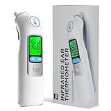 Ohrthermometer, Fieberthermometer Ohr für Baby Kinder und Erwachsene, digitales Thermometer mit 30 Speicherabrufe, 1s Ergebnis und 3-Farben-Fieberalarm, mit 24 Ersatzschutzkappen