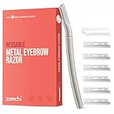 Augenbrauen Rasierer, Wiederverwendbare Gesichtsrasierer für Männer & Frauen, Edelstahl Augenbrauen Trimmer Shaper mit Präzisionsabdeckung, Dermaplaning Tool, Gesichtsrasierer mit 6 Klingen (Silber)
