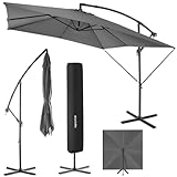 tectake® Sonnenschirm rechteckig mit Schutzhülle und Kurbel, Ampelschirm wasserabweisend, Sonnenschutz Terrasse, Garten und Patio, Balkon Sonnenschirm groß, Marktschirm, Ø250cm - hellgrau