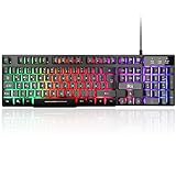 Rii Gaming Tastatur PC, RGB Tastatur kabelgebunden, Regenbogen Beleuchtete Tastatur LED, Gaming Keyboard ideal für Gamer|Büro（Deutsches Layout）