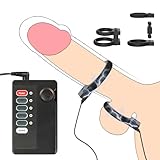 Hmxseu BDSM Elektro Shock Doppelter Penisring Hodenring Set, Einstellbar Elektrische Stimulation Massager Bondage Penis Erektion Enhancer SM Penisvergrößerung Ring Sex Spielzeug für Männer Paare