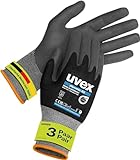 Uvex phynomic XG, 3 Paar - premium Grip-Handschuh für feuchte & ölige Bereiche - flexibel, robust & atmungsaktiv - schwarz, grau - Größe 09/L