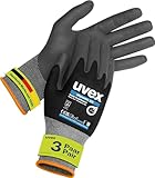 Uvex phynomic XG, 3 Paar - premium Grip-Handschuh für feuchte & ölige Bereiche - flexibel, robust & atmungsaktiv - schwarz, grau - Größe 09/L