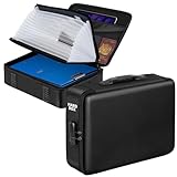 Feuerfeste Dokumentenbox mit Schloss und Schultergurt, Hartschalen-Etui mit Akkordeon-Aktenordner, mehrlagig, tragbar, Heimbüro, Dunkelschwarz