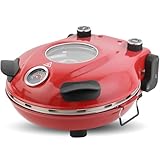 Klaif Elektrischer Pizzabäcker, 420 ℃, 1200 Watt, 5 separate Temperaturstufen, flammenbeständige Steinplatte 1200W 31 cm, rot