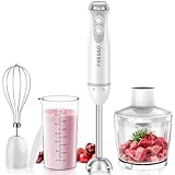 FRESKO 4-in-1 Stabmixer, 1000W Pürierstab Edelstahl, 12 Geschwindigkeiten und Turbo, inkl. 500ml Lebensmittelhacker und 700ml Messbecher, für Babynahrung, Suppen, Smoothies, Weiß