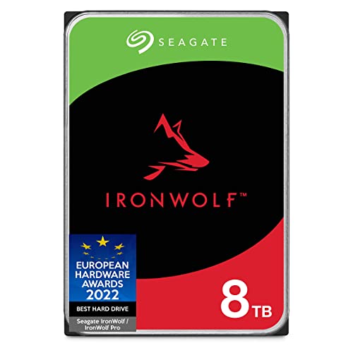 Seagate IronWolf 8 TB interne Festplatte, NAS HDD, 3.5 Zoll, 7200 U/Min, CMR, 256 MB Cache, SATA 6 Gb/s, silber, 3 Jahre Data Rescue Service, FFP, Modellnr.: ST8000VNZ02