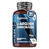 Reines L-Arginin - 1000mg je vegane Tablette - 6 Monate Vorrat für Sport & Energie - Essentielle Aminosäure als Protein Baustein - Alternative zu L Arginin Pulver & Kapseln - 180 Stück - WeightWorld