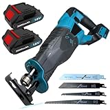 Akku-Säbelsäge mit 2 3,0Ah Akkus, kompatibel mit Makita 18V Akku BL1850b DJR186ZK, mit 4 Sägeblättern, 3500 U/min, säbelsägen mit variabler Geschwindigkeit zum Schneiden von Holz, Metall und PVC
