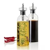AdHoc BZ81 zweier-Set aus Ölspender oder Essigspender AromaPour aus Glas | elegante Olivenölflasche mit Ausgießer aus Edelstahl | ideal auch für Kürbiskern-Öl oder Essig | luftdicht, 300 ml