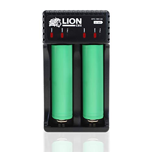 LIONcell LC200 18650 Ladegerät Dual für Li-Ion Akkus/Batterien (18650, 26650, 26500 etc.) Universal Akkuladegerät Duo Ladestation 2 Port mit LED Status-Anzeige