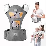 Bellababy Babytrage, All-In-One Babytrage für Neugeborene ab Geburt, Babys & Kleinkinder (0-36Monate), verstellbarer Sitz, Baby-Tragetasche 3 Trage Positionen(Grau)