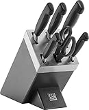 ZWILLING Vier Sterne Selbstschärfender Messerblock, 7-teilig, Messerset und Schere aus rostfreiem Spezialstahl/Kunststoff-Griff, Grau [Made in Germany]