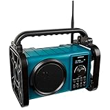 MEDION E66877 DAB+ Baustellenradio (Robustes Gehäuse, Spritzwassergeschützt (IP44), Bluetooth 5.0, PLL UKW Radio, LED-Arbeitslicht, Akku- und Netzbetrieb) blau