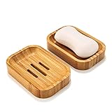 GUANJUNE 2er Pack Naturholz Bambus Seifenschalenhalter für Badezimmer Küchenschwämme Zubehör Lagerung