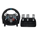 Logitech G G29 Driving Force Racing Wheel und Bodenpedale, Real Force Feedback, Edelstahl-Schalthebel am Lenkrad, Leder-Lenkradbezug für XPS5, PS4, PC, Mac, Schwarz