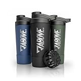 ABOVE. Protein Shaker Edelstahl 750ml – BPA-frei & isolierend: hält 12H heiß/kalt – integrierte Skala & 100% auslaufsicherer Deckel – robust & langlebig – spülmaschinengeeignet bis 45°C (Schwarz)