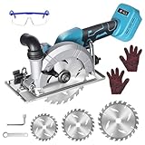 blayram Akku Handkreissäge, Bürstenlose Mini Kreissäge für Makitta 18V Akku mit 3 Sägeblättern(without Battery), 1100 W Bürstenloser Max Schnitttiefe 48mm(90°)/32mm(45°) für Holz, Weichmetall, Fliesen