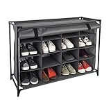 Relaxdays Camping Schuhregal, 16 Fächer, Stoffschuhschrank mit Vorhang, HxBxT: 65 x 85 x 35,5 cm, Campingschrank, grau