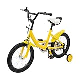 HuKaiL 16 Zoll Kinderfahrrad Tretfahrrad ab 5-8, Fahrrad Kinder für Jungen Mädchen, Höhenverstellbar Kinder Fahrrad mit Hilfsrad Doppelbremssystem (Gelb)