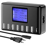 USB Ladegerät, 60W 8 Ports USB Ladestation 12A USB C mit LCD Display für mehrere Geräte, USB C Hub für iPhone iPad Android Samsung Huawei Tablet Kindle