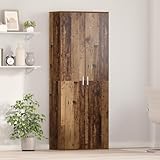 QJBSAVVA Highboard aus Naturholz Alte Holz Oberfläche Braun 70x35x180 cm mit 5 Fächern 4 verstellbaren Regalen und Wandbefestigung für rustikales Design viel Stauraum in Wohnzimmer Flur