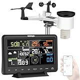 Sainlogic Profi WLAN Wetterstation 7-in-1 WiFi Internet Funk Wetterstation mit Außensensor, Regenmesser, Wettervorhersage,Windmesser, Farbdisplay, Wunderground