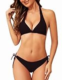 Giyaluzw Bikini Damen Triangel Sexy Bikini Brazilian Style Bikini-Sets Schwarz Niedriger Taille Sport Bikini Push up Bademode (DE/NL/SE/PL, Alphanumerisch, S, Regular, Regular, Schwarz)