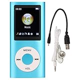 MP3 Player Stilvoller Multifunktionaler Musik Player mit Verlustfreiem Sound und Kopfhörern, Schlanker 1,8 Zoll LCD Bildschirm, Tragbarer MP3Musik Player, Unterstützt 64 G Speicherkarte(Blau)