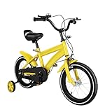 AOOUNGM 14 Zoll Kinderfahrrad Kohlenstoffstahl Kinderfahrräd Outdoor Sportlich Kinderfahrräder Höhenverstellbar Fahrrad Doppelbremsmodus mit Stützräder,ab 3-6 Jahre Kinder,Gelb