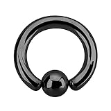 Treuheld® | Großes Klemmkugelring Piercing/BCR Ring aus Chirurgenstahl | 3mm x 10mm und Kugel: 6mm | Schwarz | Ohr/Brust/Intim Piercing Ring
