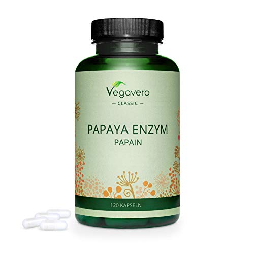 PAPAYA Enzym Vegavero ® | HOCHDOSIERT: 1500 mg reines Papain pro Tagesdosis | 120 Kapseln | Vegan & Ohne Zusätze