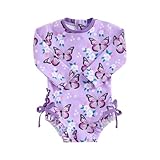 HodJIU Badeanzug für Babys, Mädchen, UV-Schutz, Schwimmanzug, langärmlig, Schwimmkleidung, für Neugeborene, Sonnenschutz, Lila Schmetterling, 0-6 Monate