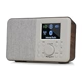 MangoKit SR10 Internet Radio mit DAB/DAB+,WiFi Radio mit Podcast Player,Smart DAB Radio mit Bluetooth,FM Radio,Küchenradios Netz und Batterie,Farbanzeige,Dual Alarms,Presets Unterstützung-Walnuss