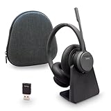 2globes Hybrid X.5: DECT und Bluetooth and ENC Extraweite Reichweiteund Professionelle Business Headset mit Ladestation & Dongle, Kabelloses Headset für Büro PC und Call Center