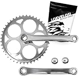 LOEVELOSI 1-Fach Fahrrad Kurbel verstärkter Stahl Crank Set Silber mit 44 Zähnen Vierkant Kurbelgarnitur 170 mm Kurbelarm für Retro & Vintage Bikes SingleSpeed Fixed Gear Fahrrad