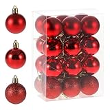RELONGGI 4cm Weihnachtskugeln in Rot - 24pcs Christbaumkugeln aus Plastik, Splitterfrei, 3stile und in Tollen Farben (Rot, 4cm)