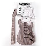 Fojill E-Gitarren-Set, unvollendet, ungeschnitten, Zebrakörper, Griffbrett, Griffbrett, alle Teile enthalten (ST Zebrawood)