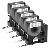 5 Stücke Etikettenband, Schriftbänder 45013 Kompatibel mit Dymo Letratag 12mm x 7m Etiketten Selbstklebend für Beschriftungsgerät, Schwarz auf Weiß