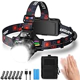 Stirnlampe Led Wiederaufladbar,Superhell 100000 Lumen Zoombar Kopflampe Stirnlampe mit Sensor,3 Lichtquellen und Leistungsanzeige,5000 mAh AKKU IPX7 Wasserdicht Stirnlampen für Outdoor Camping Angeln