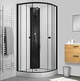 Marwell Dusche Komplettdusche Prime Style - Duschkabine Schwarz/Weiß 85x85x198 - Fertigdusche inkl. Duschwanne und Armatur – Dusche mit Aluminiumrahmen – Glasdusche Modernes Design