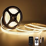 TTWAY COB LED Streifen 2700K Warmweiß, 5M Dimmbares 24V Flexibles COB LED Streifen Licht set, 480LEDs/M, GS Netzteil, mit RF Fernbedienung, CRI90+ helles Unterbaulicht für Fernseher, DIY Dekoration