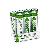 POWJIELI Wiederaufladbare AA-Batterien 1000mAh 8 Stück,NI-MH Solar Akku mit Hoher Kapazität,Vorgeladen 1.2V für Außen-Solarleuchten, Gartenlampen, LED-Lichterketten