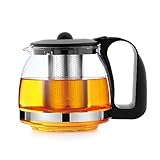 T24 Teekanne aus Glas mit Siebaufsatz Hitzebeständig herausnehmbaren Edelstahl Filter Sieb, Glasteekanne mit Teesieb & Überhitzungsschutz, Ideal zur Zubereitung von Losen Tees, Teapot (1250 ml)